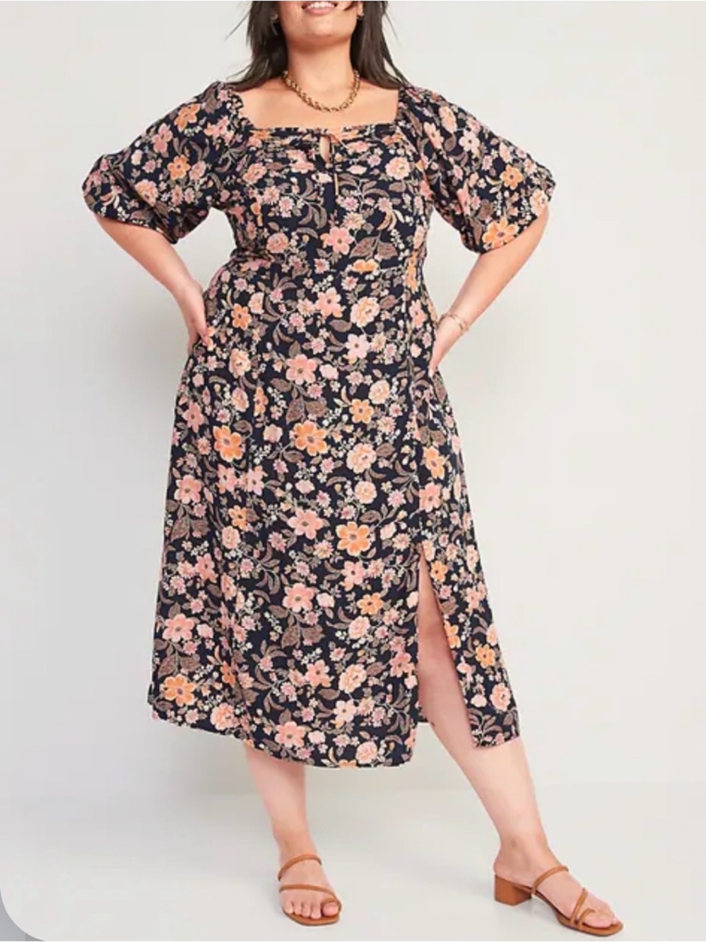 Old Navy Blue Floral Milkmaid Puff Sleeve Midi Dress Cottagecore Witchy Prairie